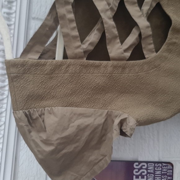 Women's Anthropologie Puffy Sleeve Military Green Open Back Top Blouse Size S - Picture 9 of 13